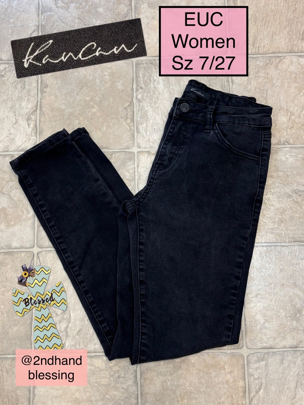EUC KanCan Women's Black Mid-Rise Skinny Jeans, Style Estilo, Sz 7/27, Stretchy
